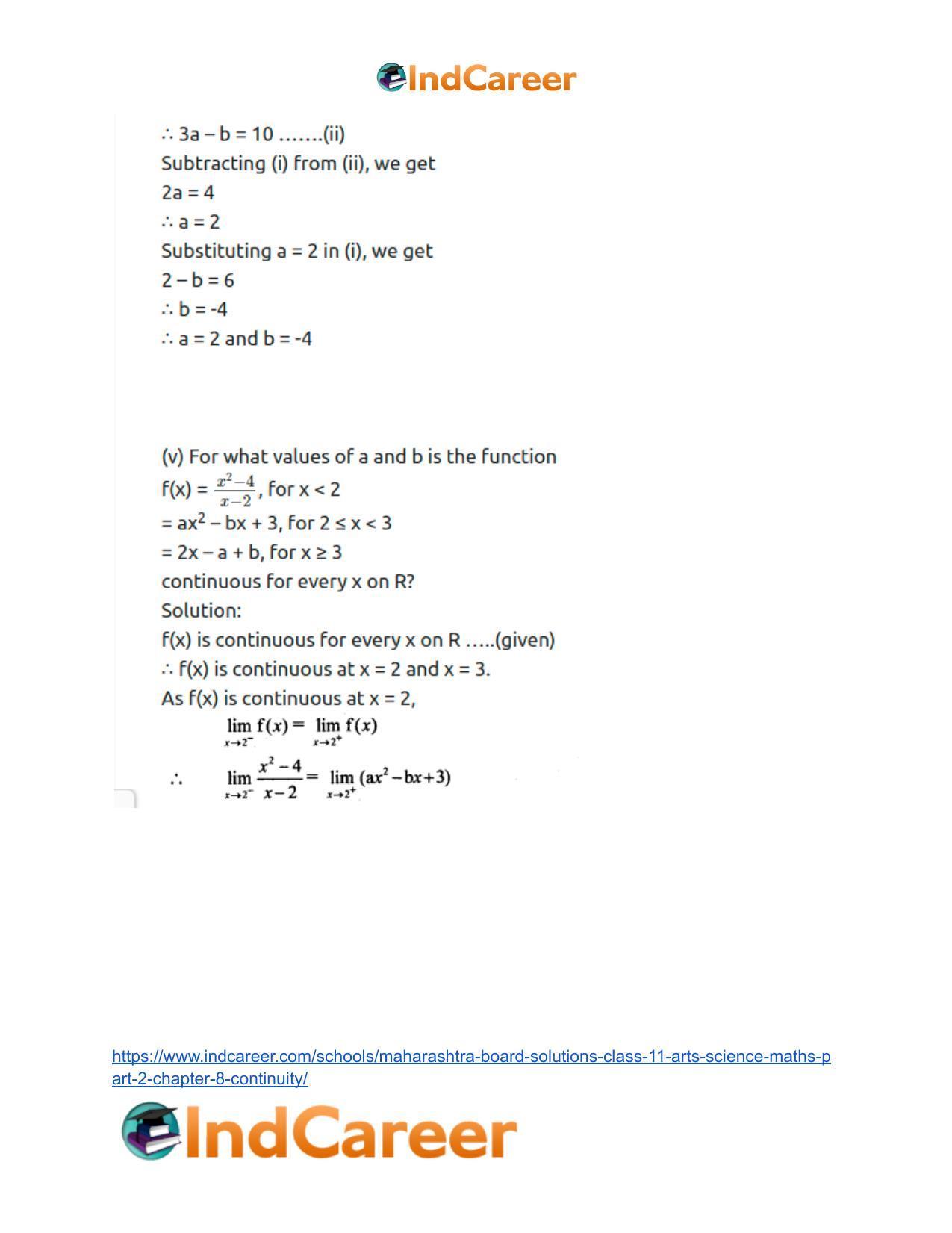 Maharashtra Board Solutions Class 11-Arts & Science Maths (Part 2): Chapter 8- Continuity - Page 43