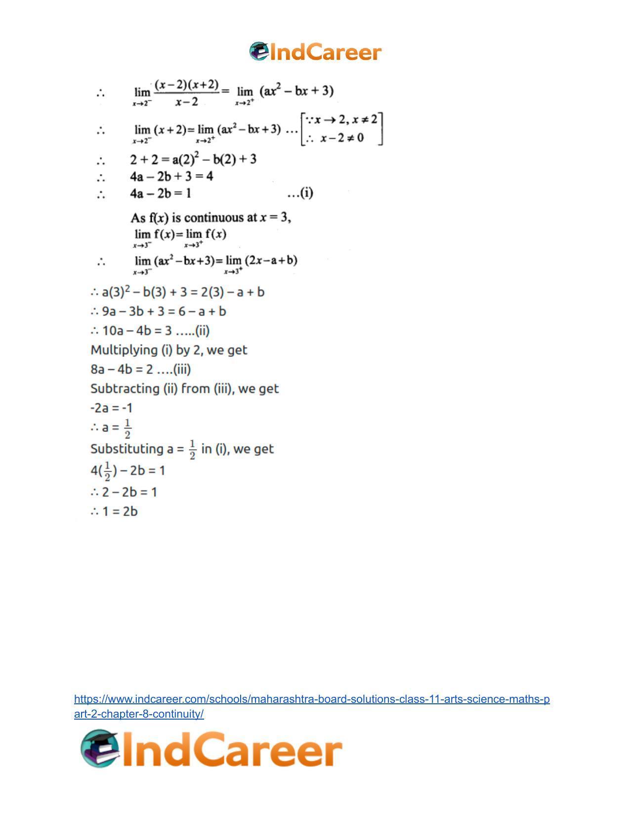 Maharashtra Board Solutions Class 11-Arts & Science Maths (Part 2): Chapter 8- Continuity - Page 44