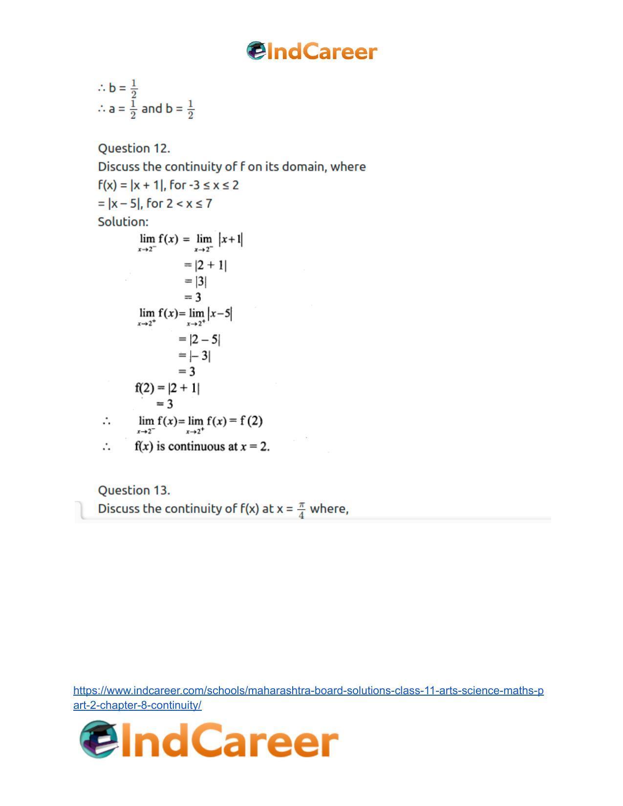 Maharashtra Board Solutions Class 11-Arts & Science Maths (Part 2): Chapter 8- Continuity - Page 45