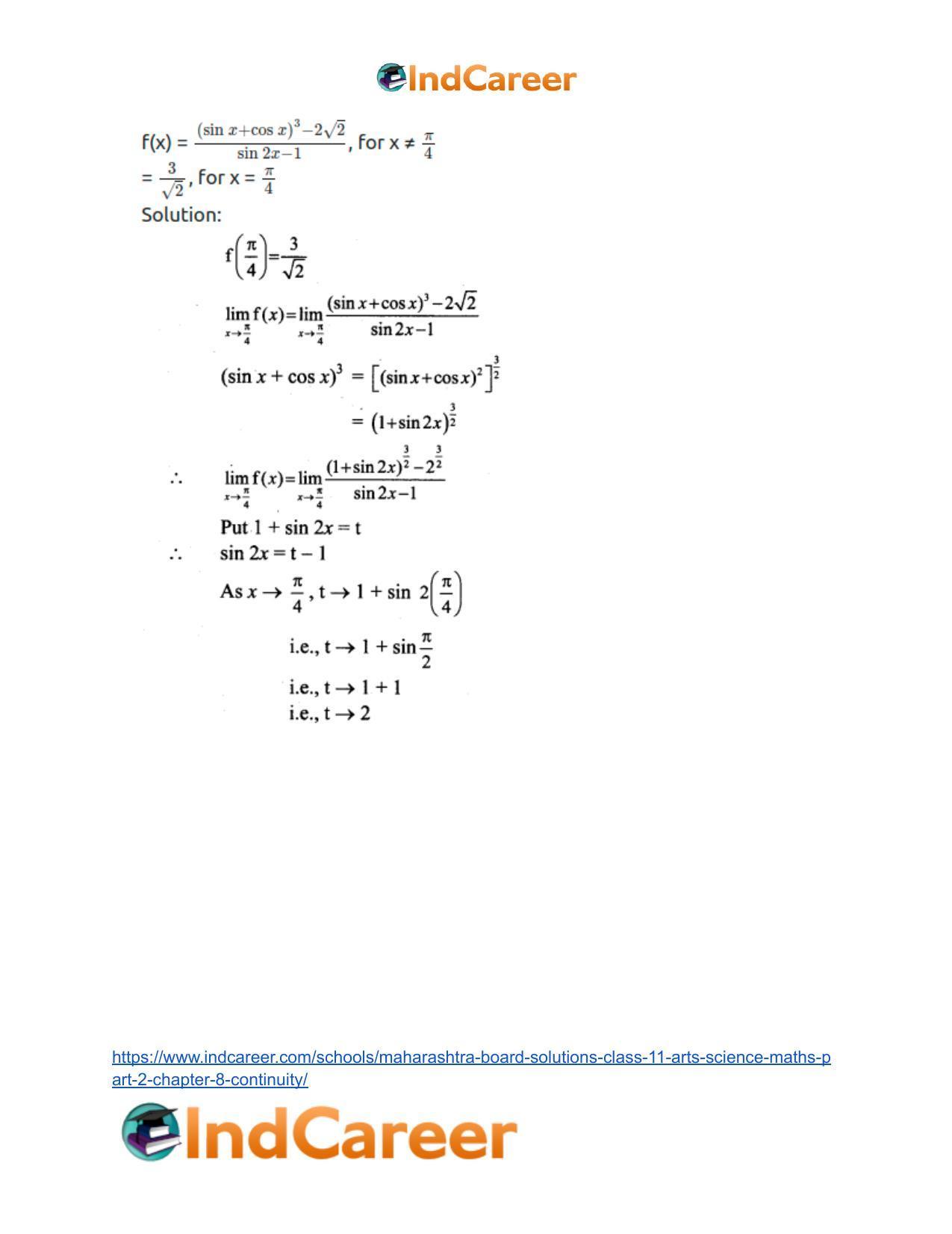Maharashtra Board Solutions Class 11-Arts & Science Maths (Part 2): Chapter 8- Continuity - Page 46