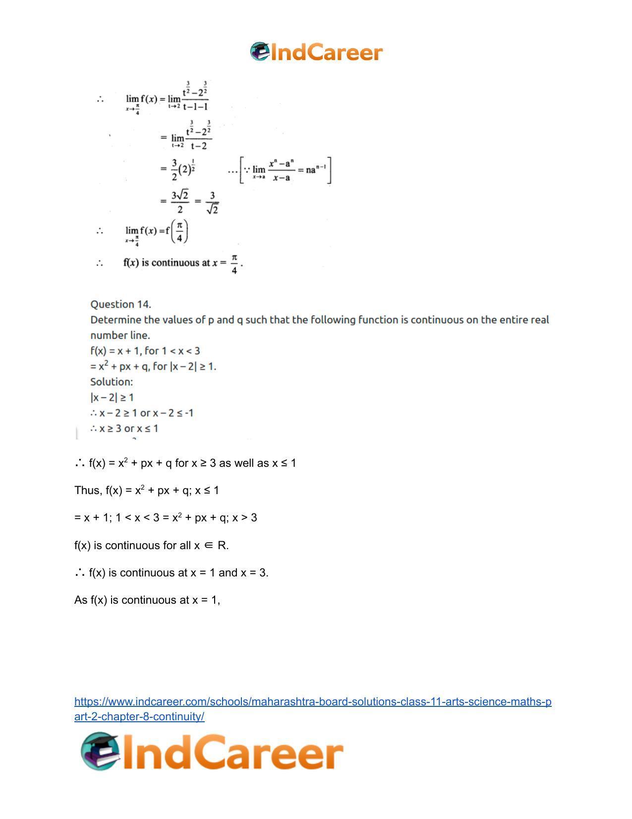 Maharashtra Board Solutions Class 11-Arts & Science Maths (Part 2): Chapter 8- Continuity - Page 47