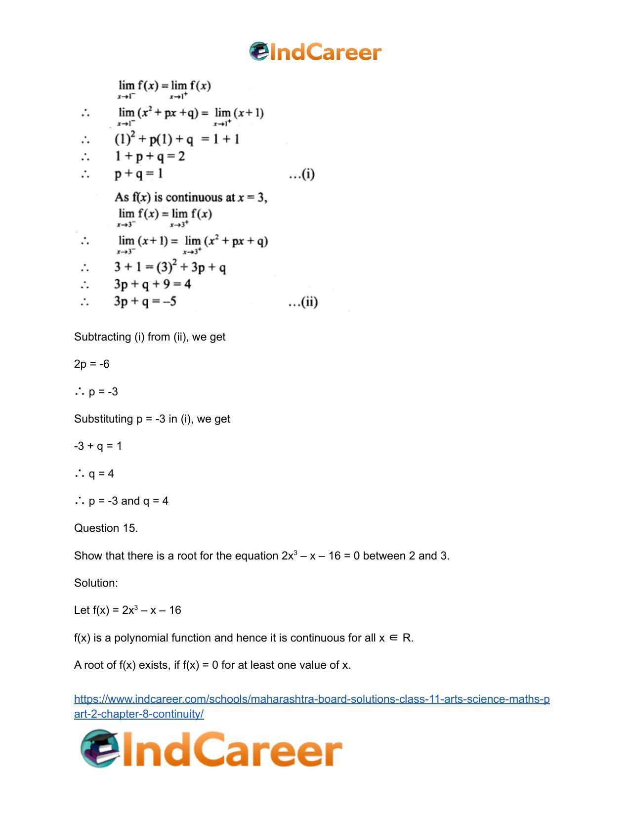 Maharashtra Board Solutions Class 11-Arts & Science Maths (Part 2): Chapter 8- Continuity - Page 48