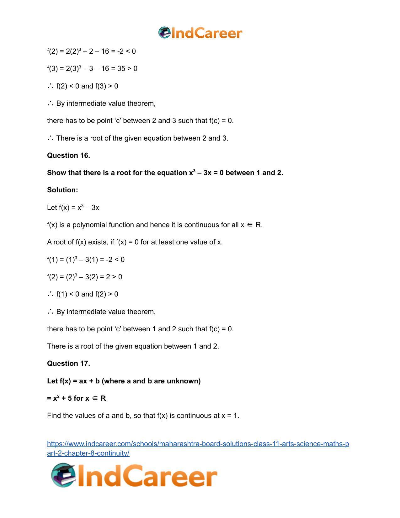 Maharashtra Board Solutions Class 11-Arts & Science Maths (Part 2): Chapter 8- Continuity - Page 49