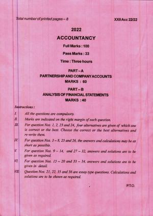 COHSEM 12th Question Papers 2022 Accountancy