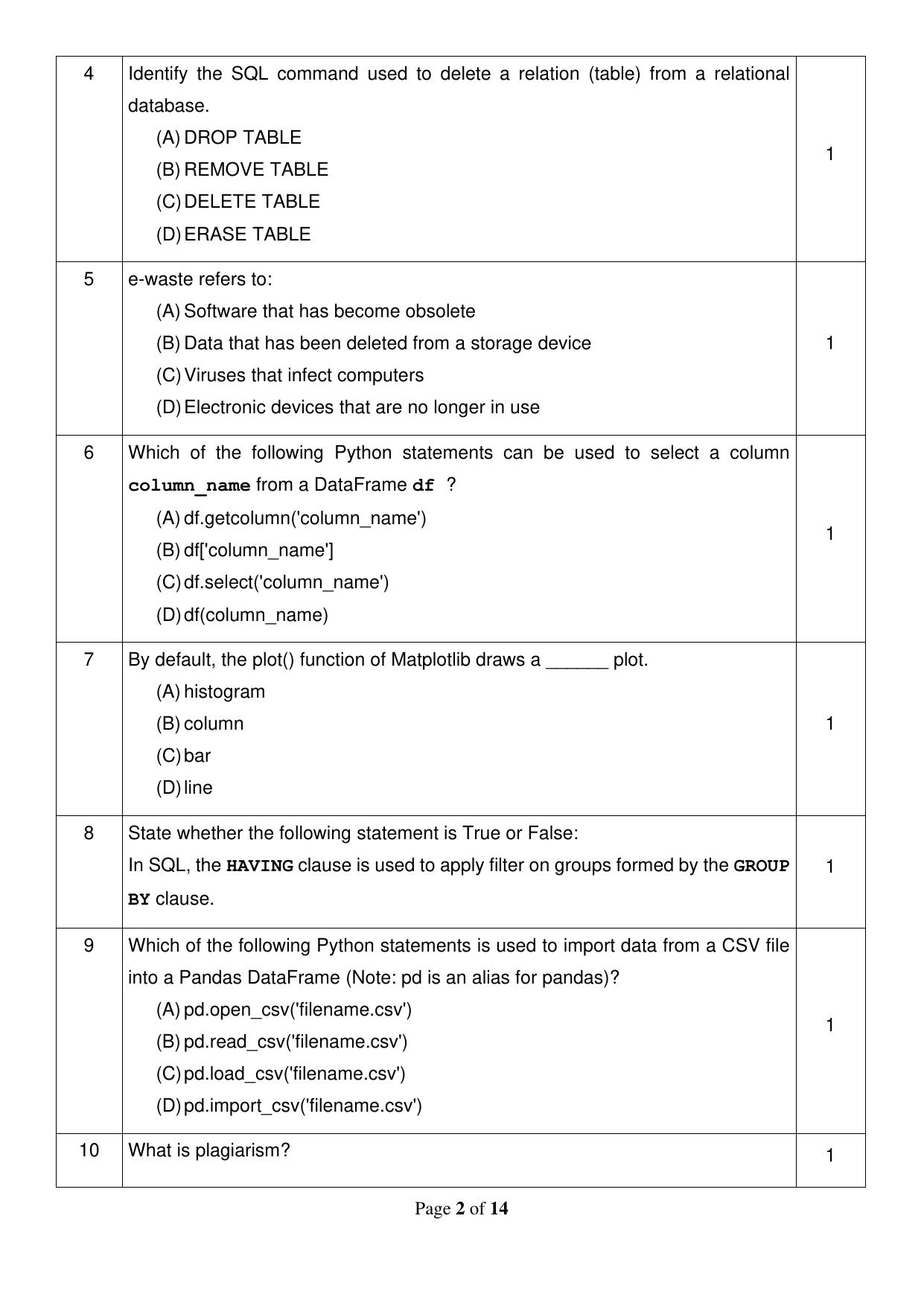 CBSE Class 12 Informatics Practices Sample Question Paper 2024-25 - Page 2