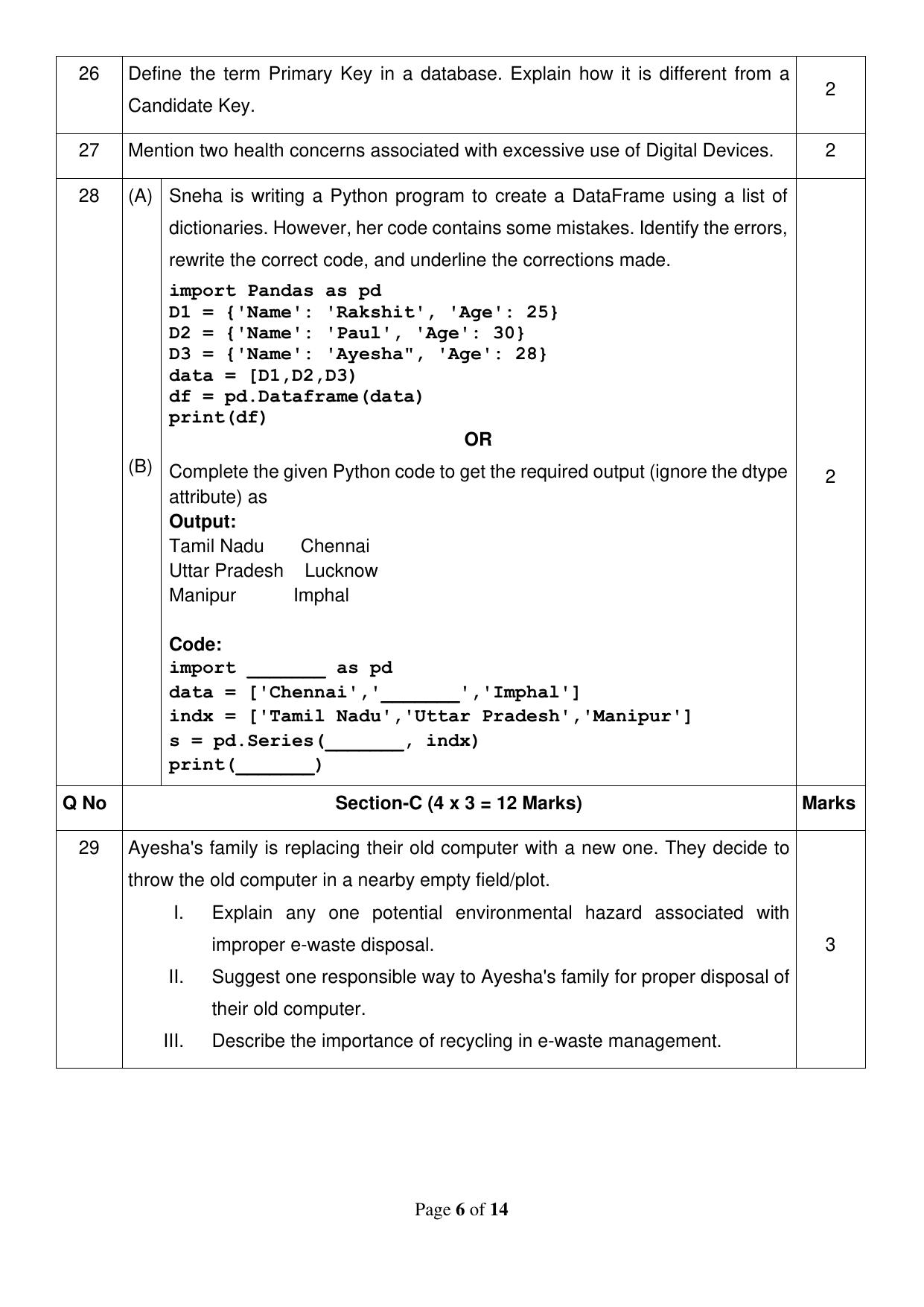 CBSE Class 12 Informatics Practices Sample Question Paper 2024-25 - Page 6
