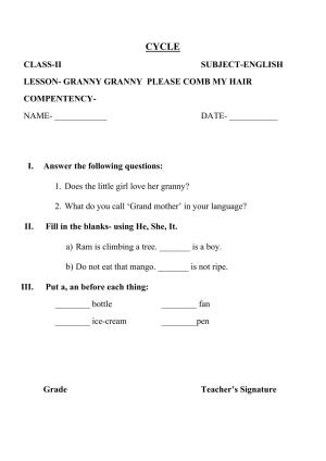 Worksheet for Class 2 English Assignment 83 Granny Granny