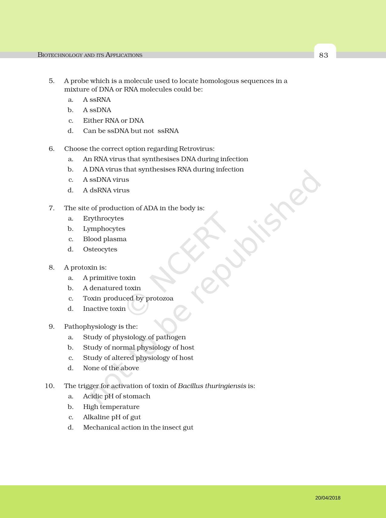 Ncert Exemplar Book For Class 12 Biology Chapter 12 Biotechnology And