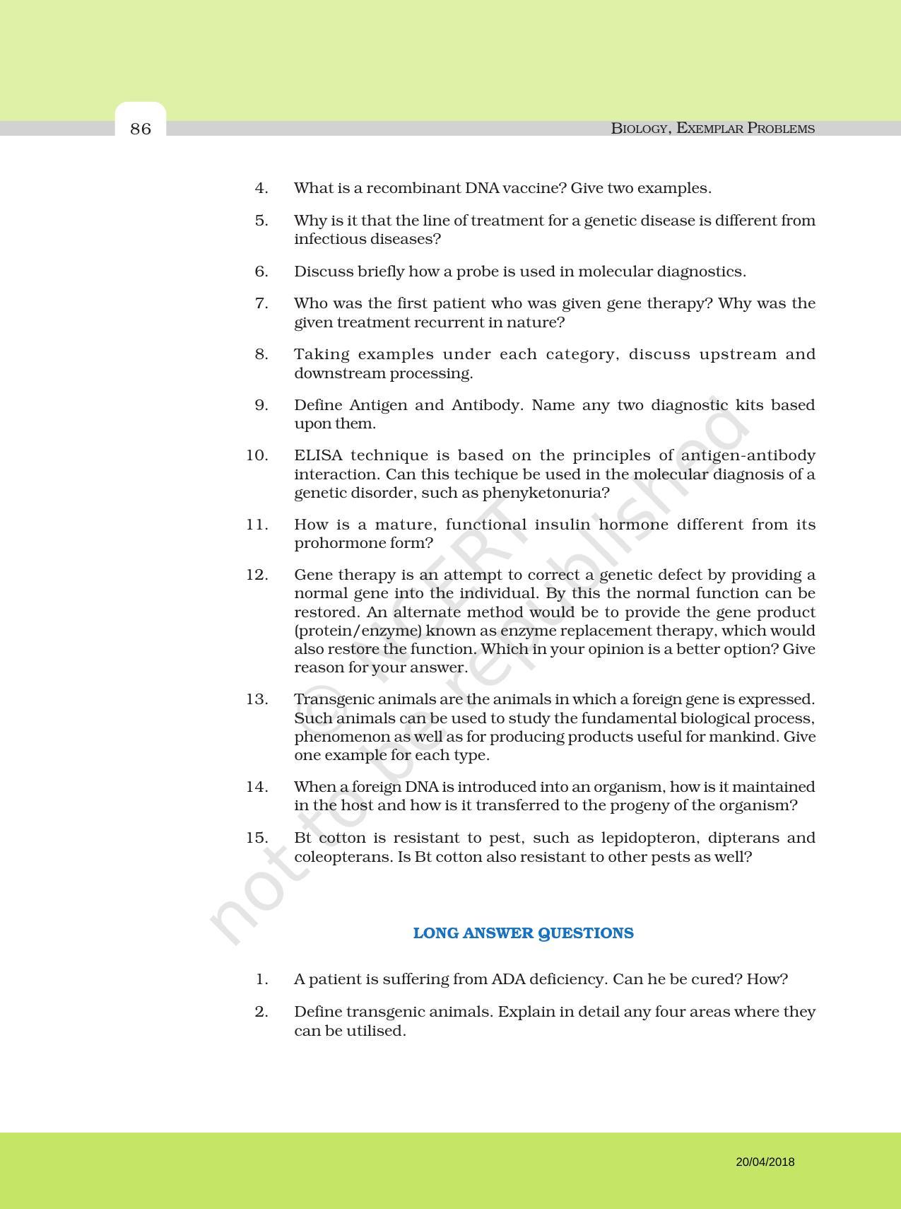 NCERT Exemplar Book for Class 12 Biology: Chapter 12 Biotechnology and its Applications - Page 5