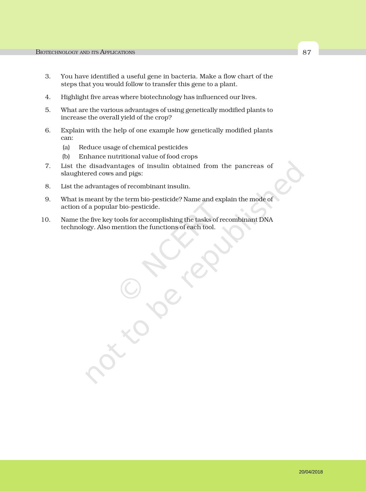 Ncert Exemplar Book For Class 12 Biology Chapter 12 Biotechnology And