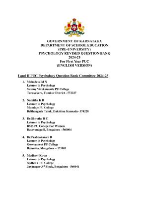 Karnataka 1st PUC Question Bank 2025 - Psychology English