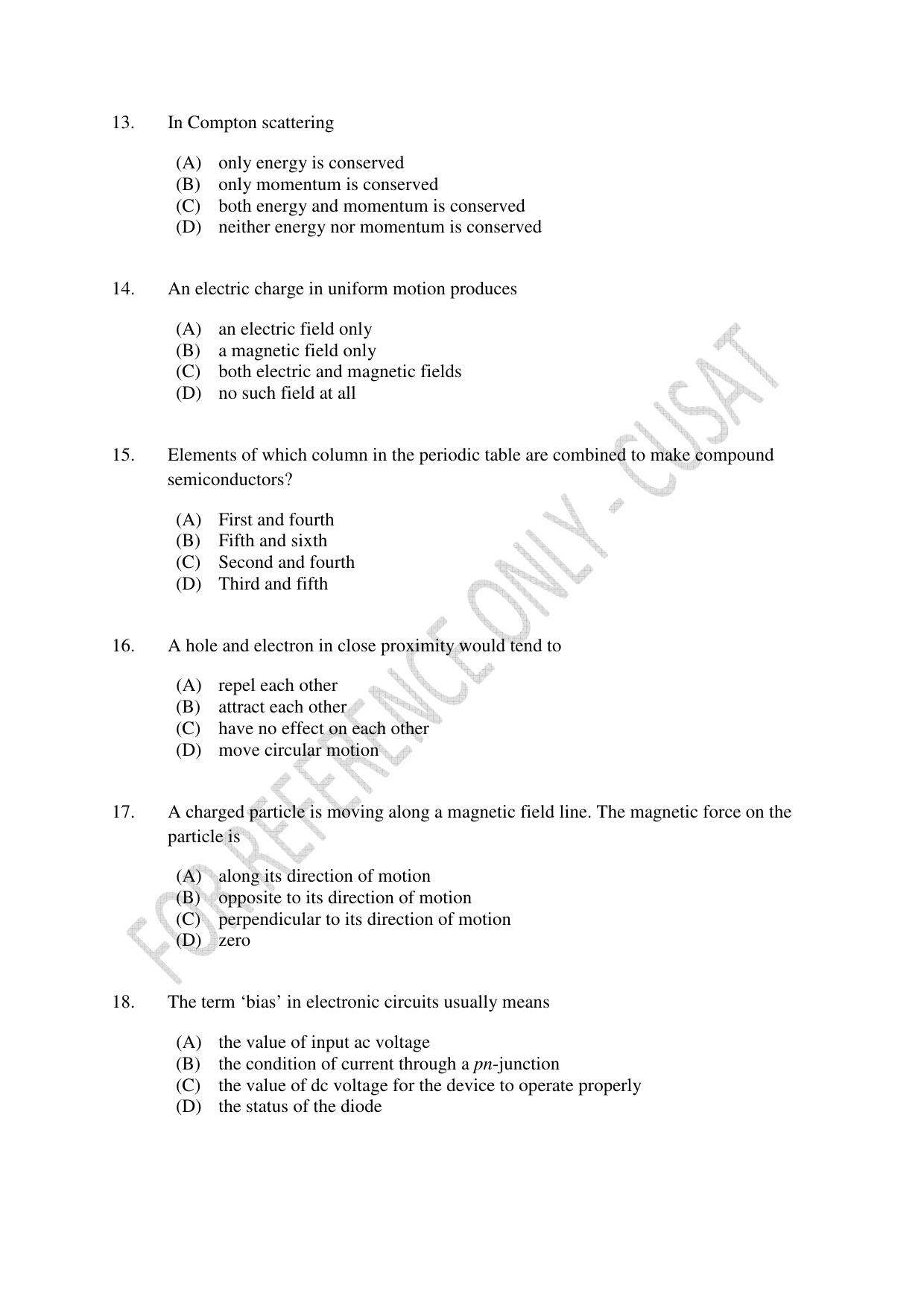 CUSAT CAT 2023 Physics PG Question Paper - Page 3