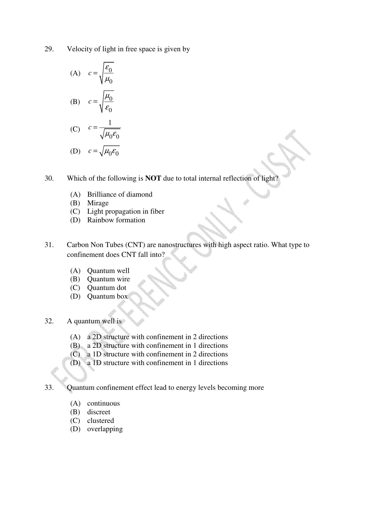 CUSAT CAT 2023 Physics PG Question Paper - Page 6