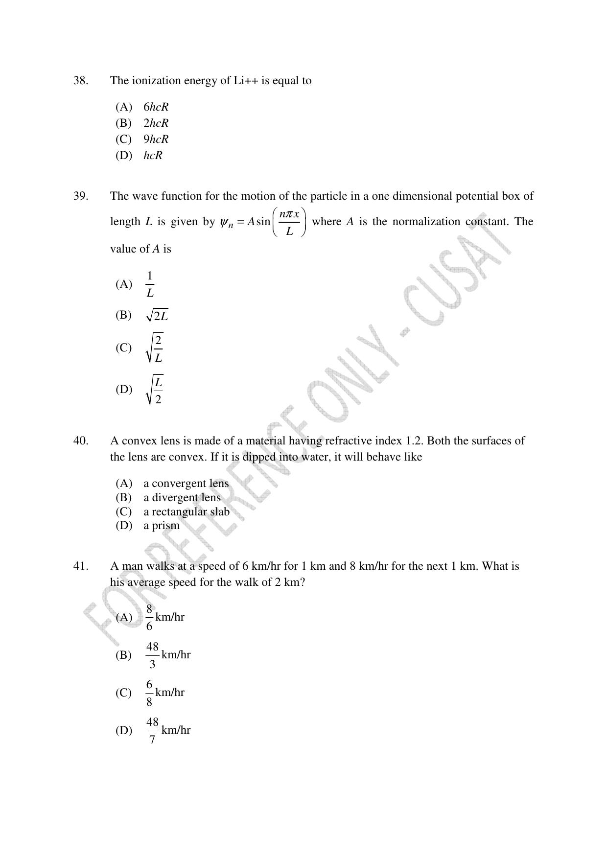 CUSAT CAT 2023 Physics PG Question Paper - Page 8