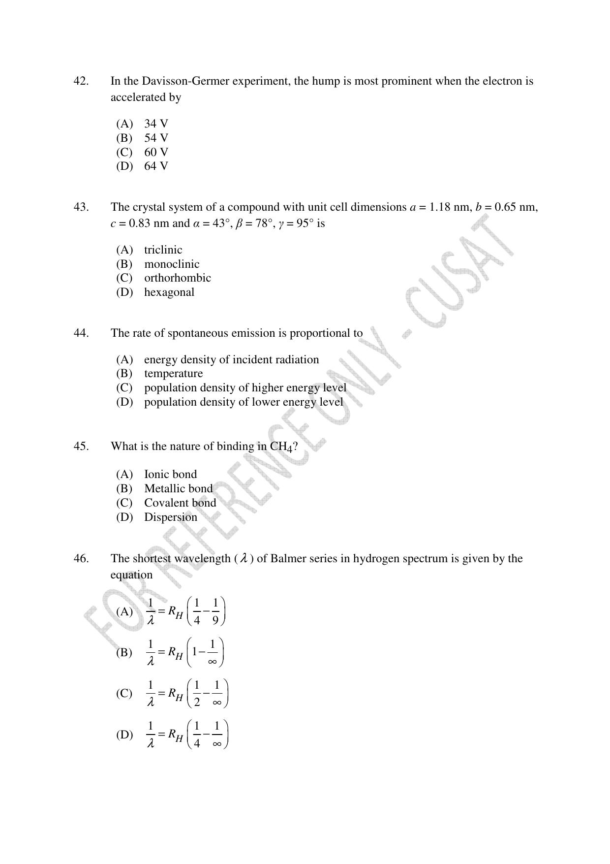 CUSAT CAT 2023 Physics PG Question Paper - Page 9