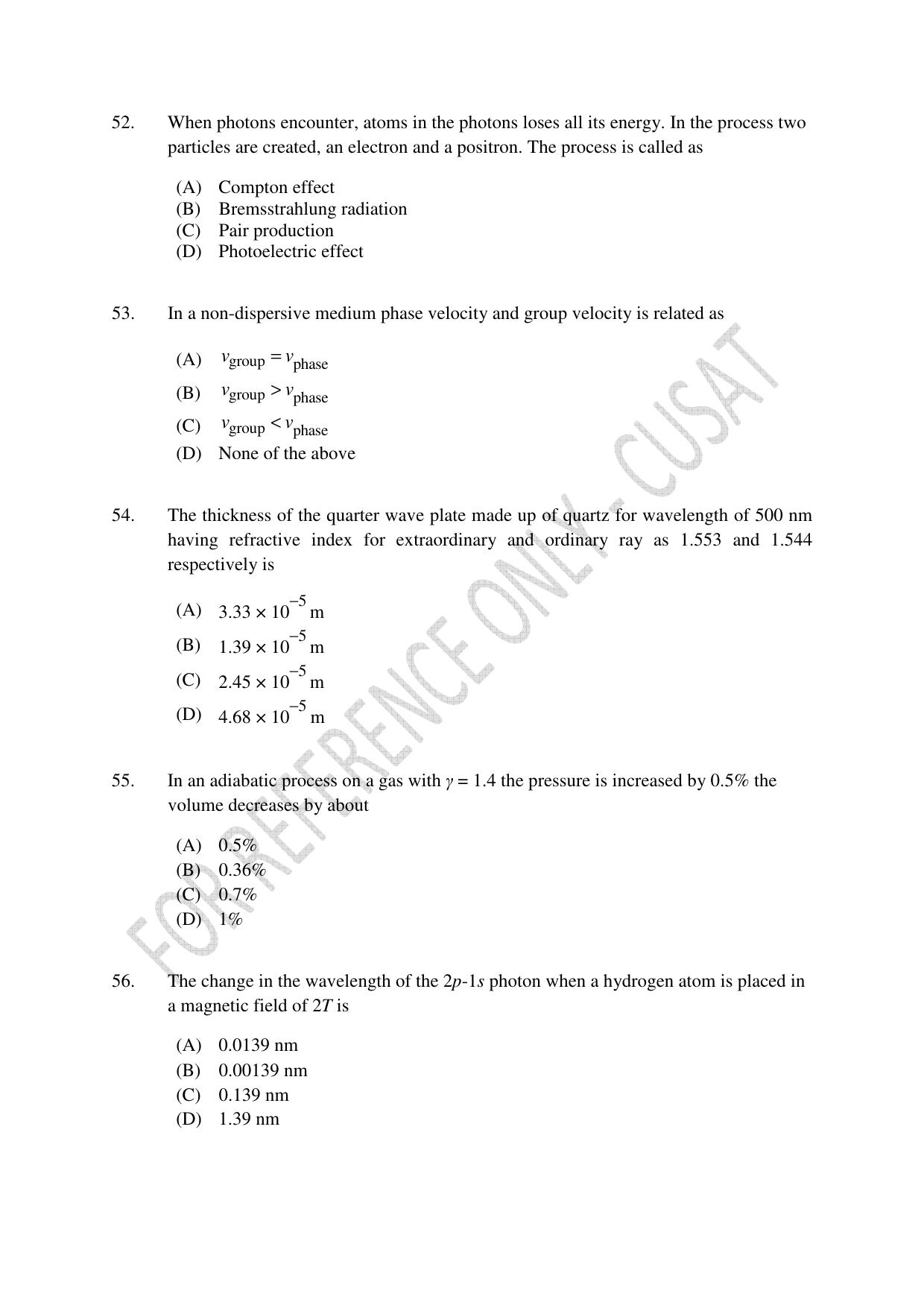 CUSAT CAT 2023 Physics PG Question Paper - Page 11