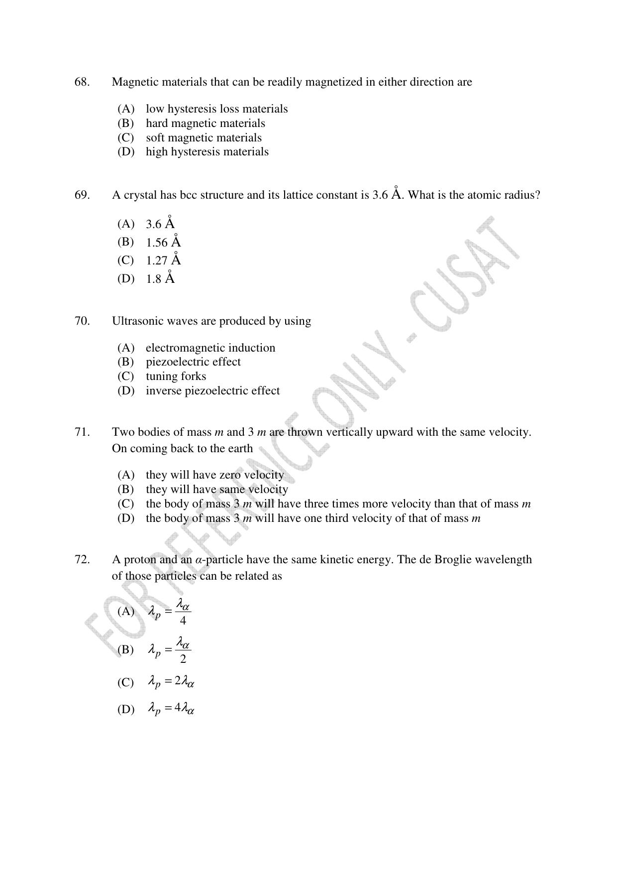 CUSAT CAT 2023 Physics PG Question Paper - Page 14