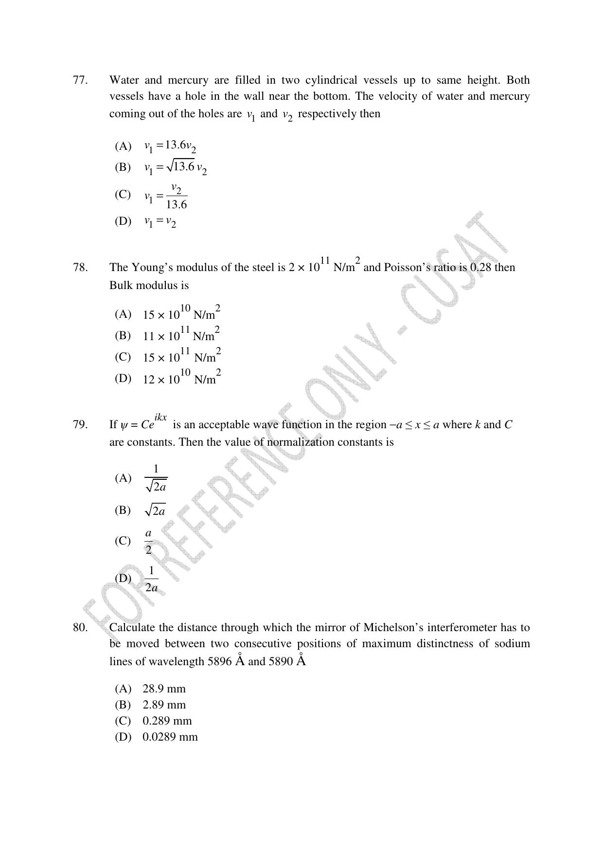 CUSAT CAT 2023 Physics PG Question Paper - Page 16
