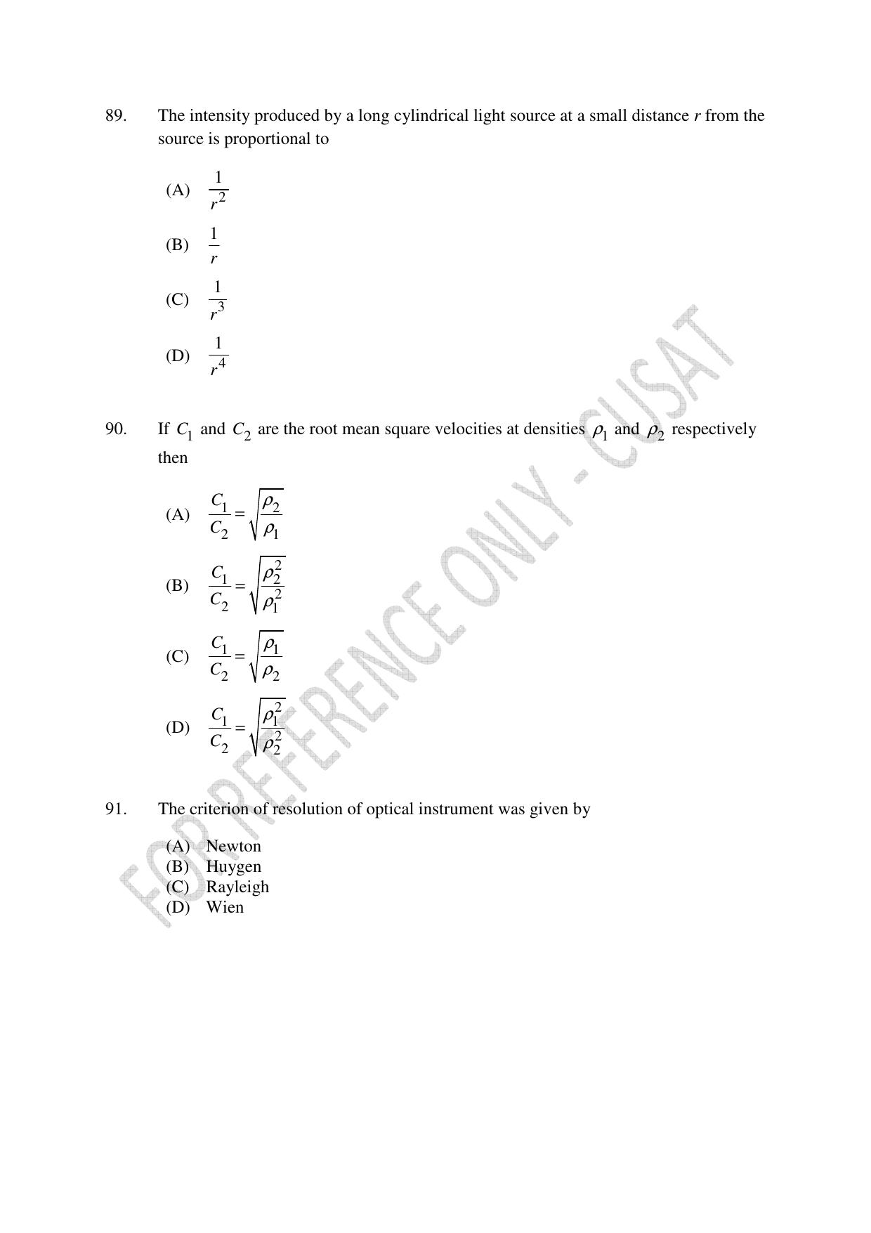 CUSAT CAT 2023 Physics PG Question Paper - Page 19