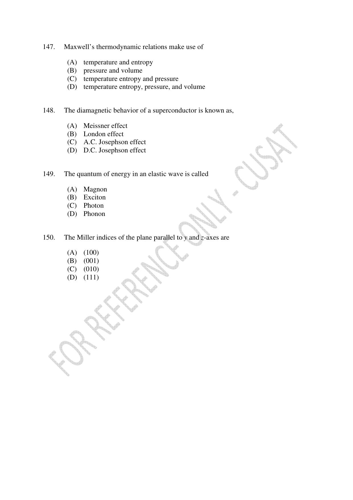 CUSAT CAT 2023 Physics PG Question Paper - Page 32