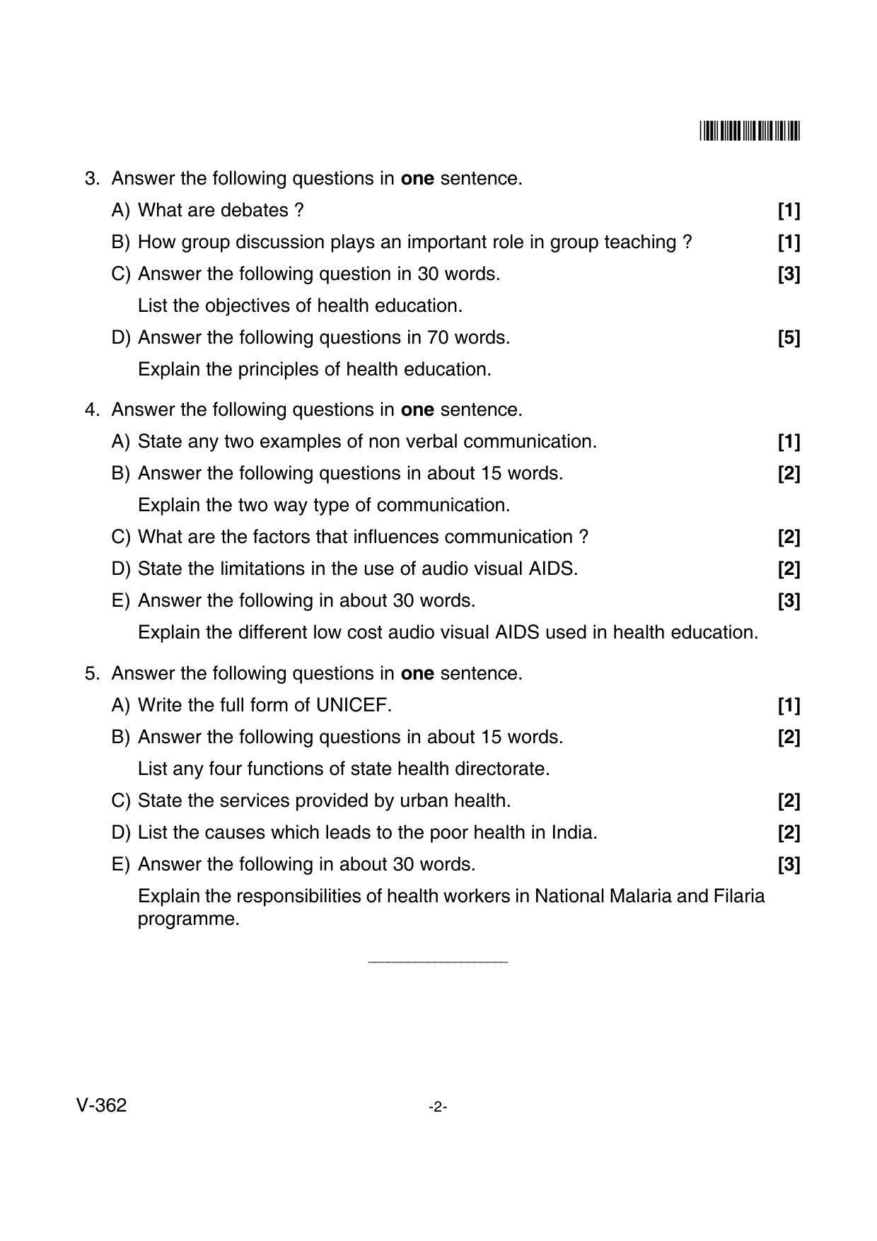 Goa Board Class 12 Community Health Nursing - II  Voc 362 New Pattern (March 2018) Question Paper - Page 2