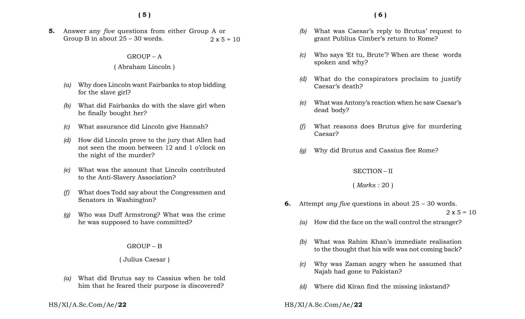 Meghalaya Board (MBOSE) Class 11 Alternative English (theory) 2022 Question Paper - Page 3