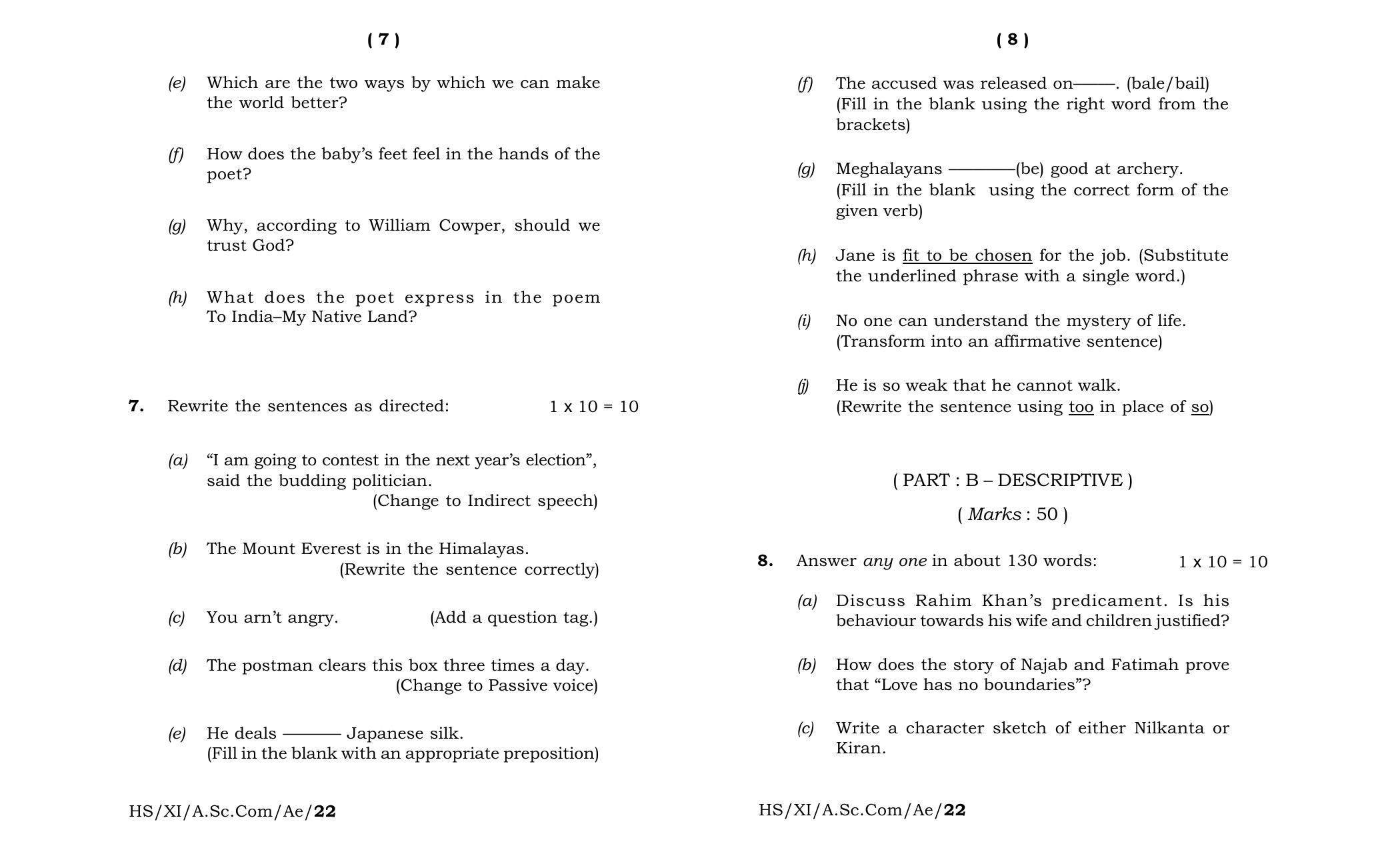 Meghalaya Board (MBOSE) Class 11 Alternative English (theory) 2022 Question Paper - Page 4