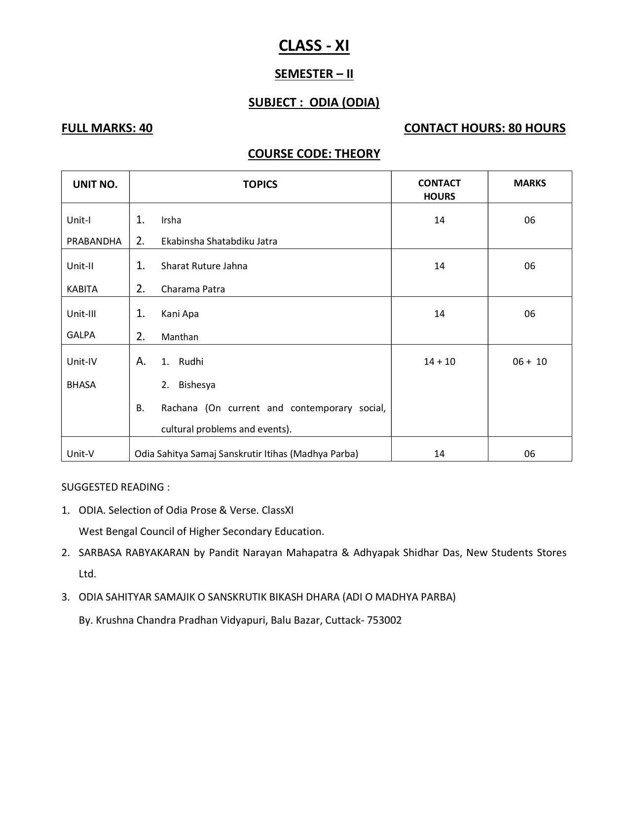 WBCHSE Class 11 & 12 Syllabus for Odia (ODIA) (Language) - Page 2