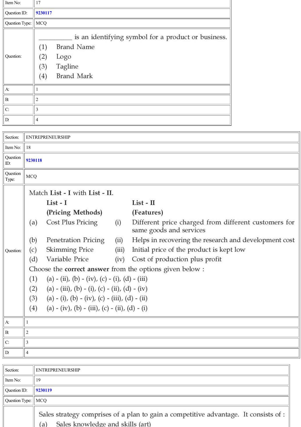 CUET 2022 Question Paper of Entrepreneurship - Page 8