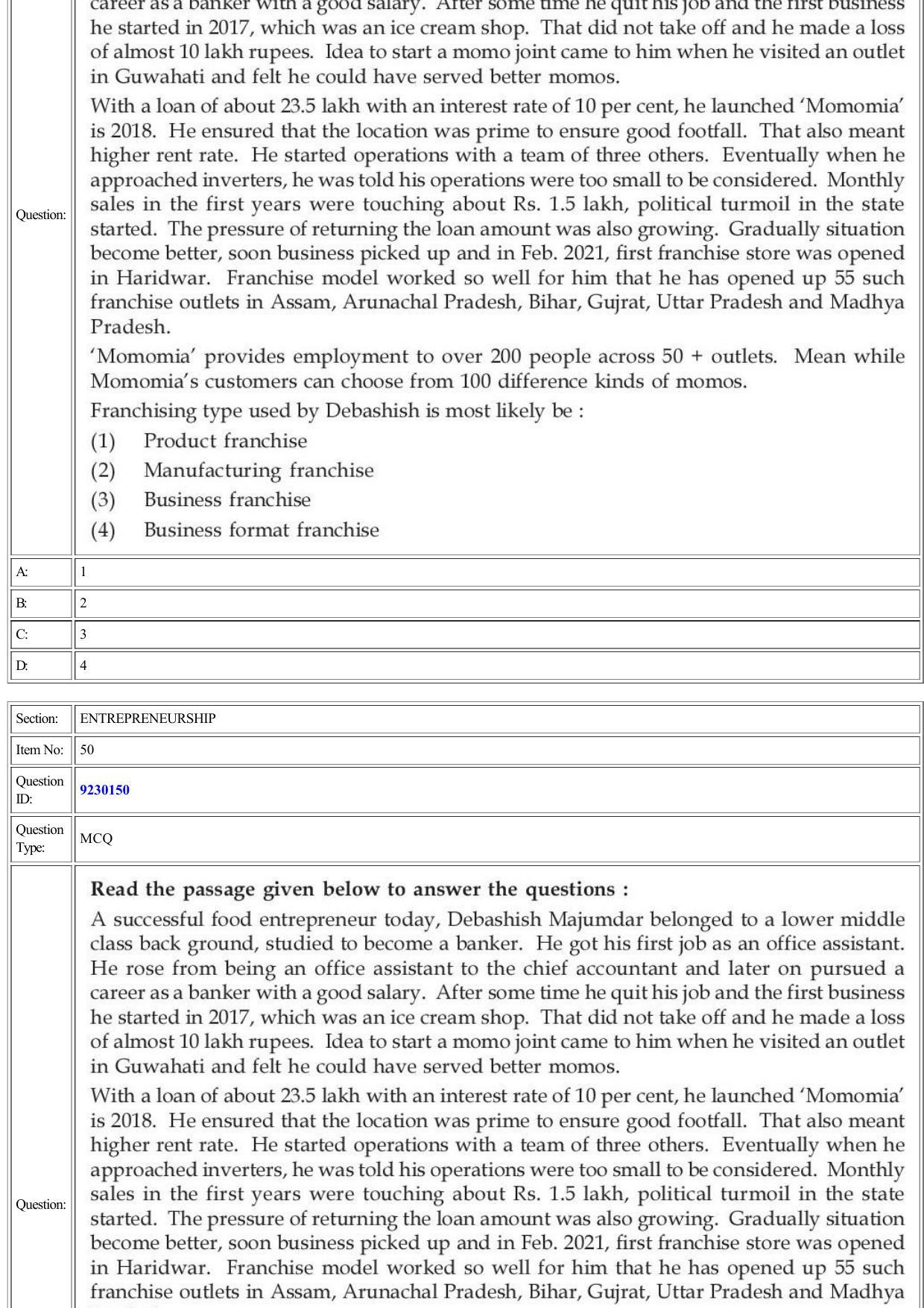CUET 2022 Question Paper of Entrepreneurship - Page 25
