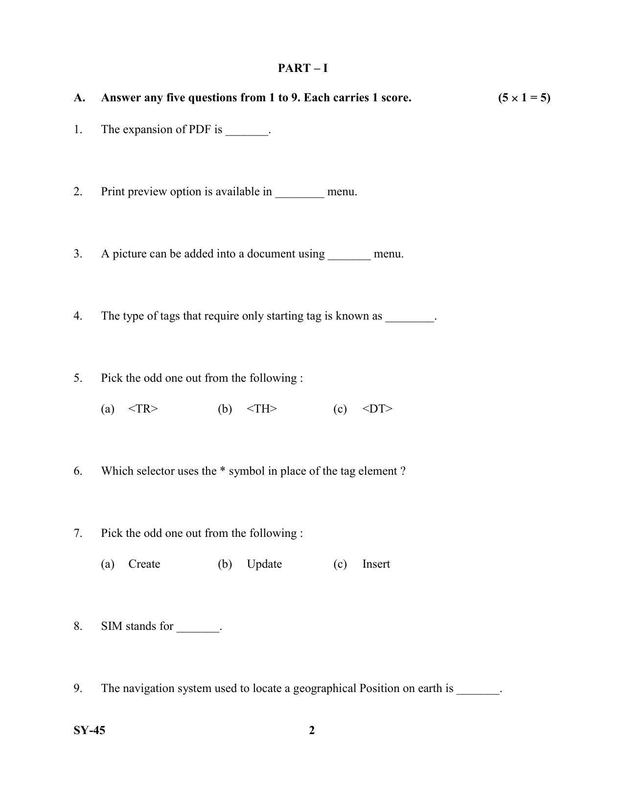 Kerala Plus Two Question Paper 2022 - Computer Application Humanities - Page 2