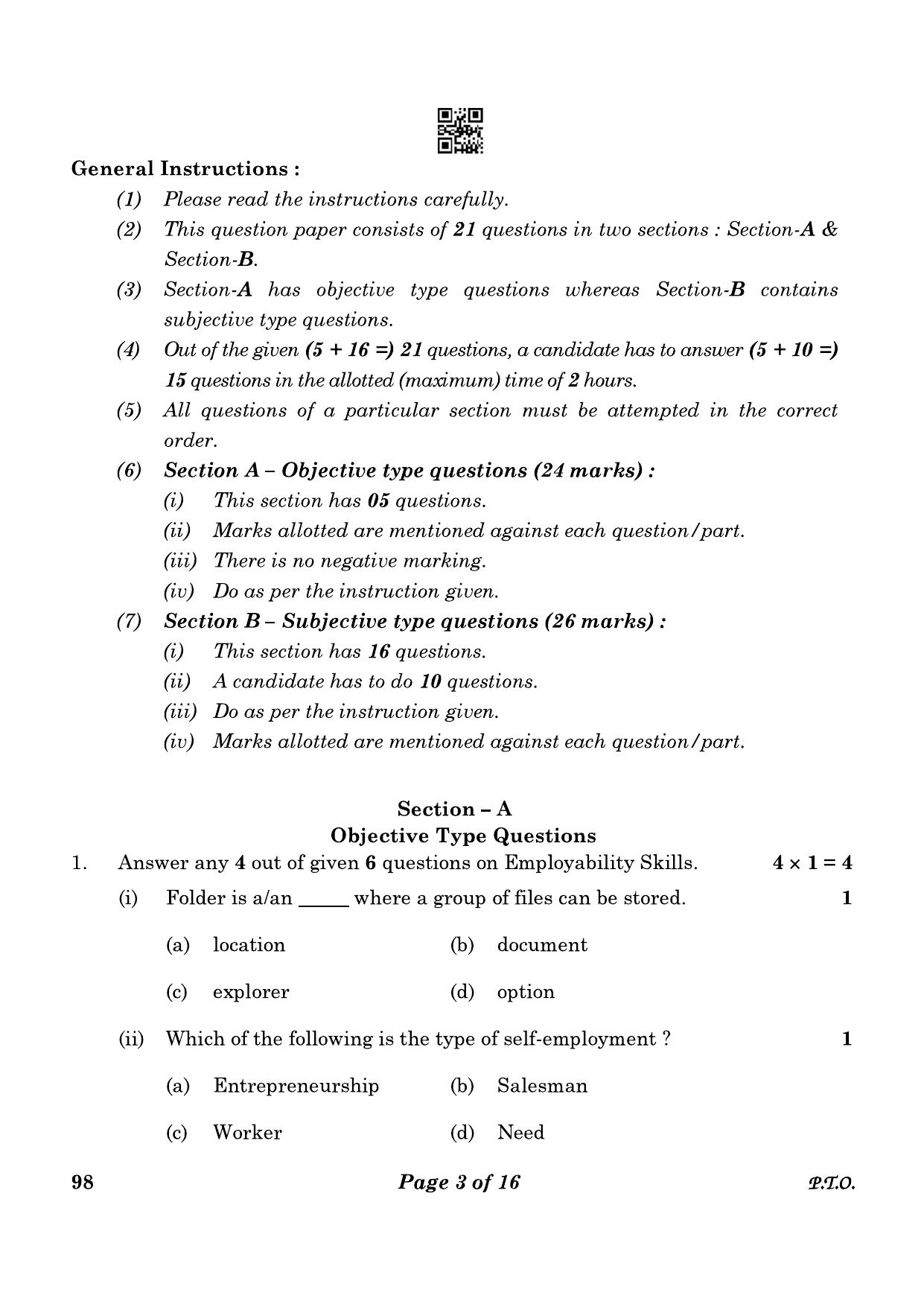 CBSE Class 10 98 Banking And Insurance 2023 Question Paper - Page 3