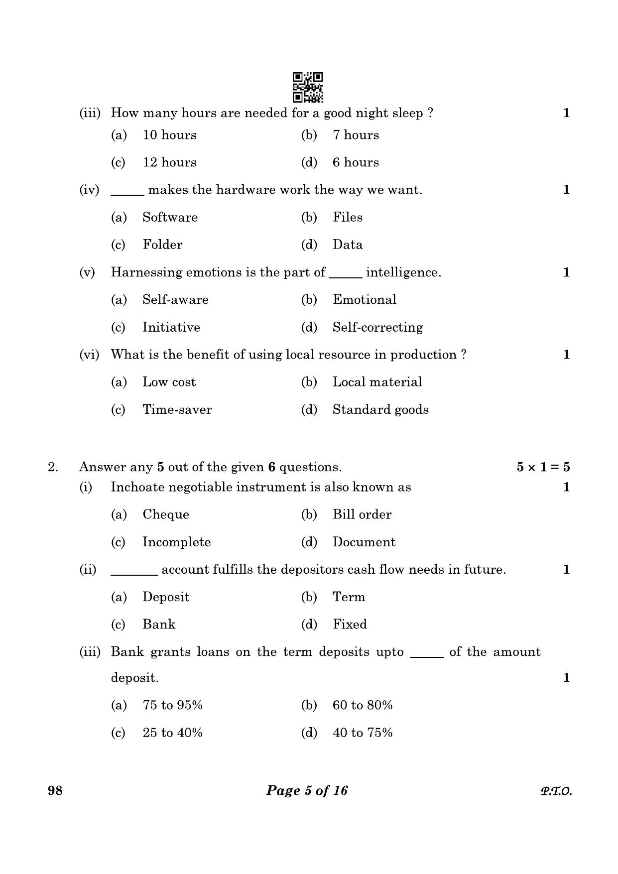 CBSE Class 10 98 Banking And Insurance 2023 Question Paper - Page 5