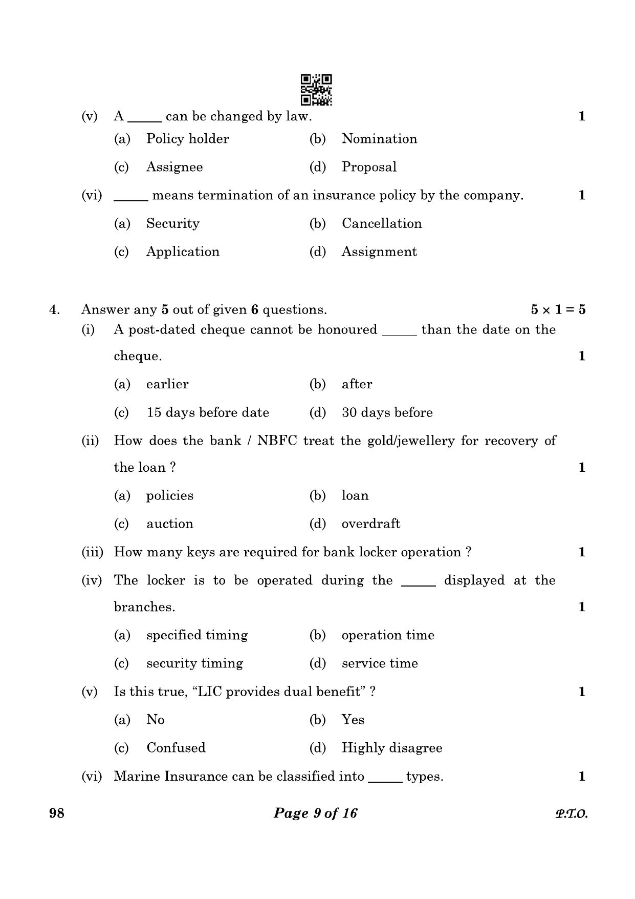 CBSE Class 10 98 Banking And Insurance 2023 Question Paper - Page 9