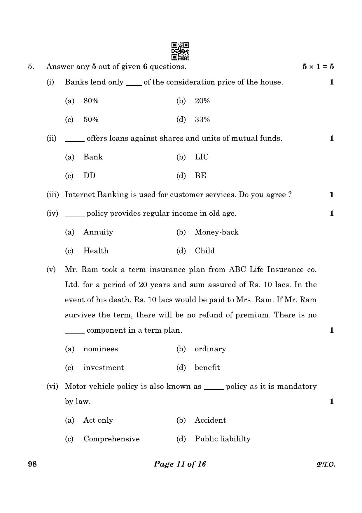 CBSE Class 10 98 Banking And Insurance 2023 Question Paper - Page 11