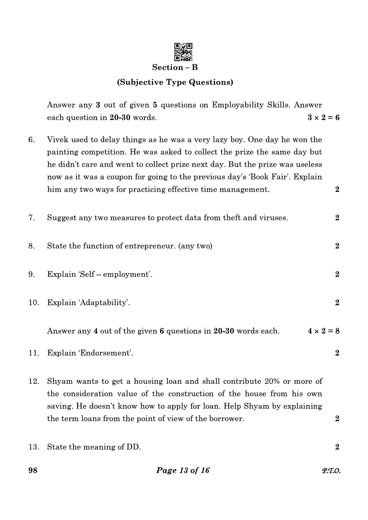 CBSE Class 10 98 Banking And Insurance 2023 Question Paper - Page 13