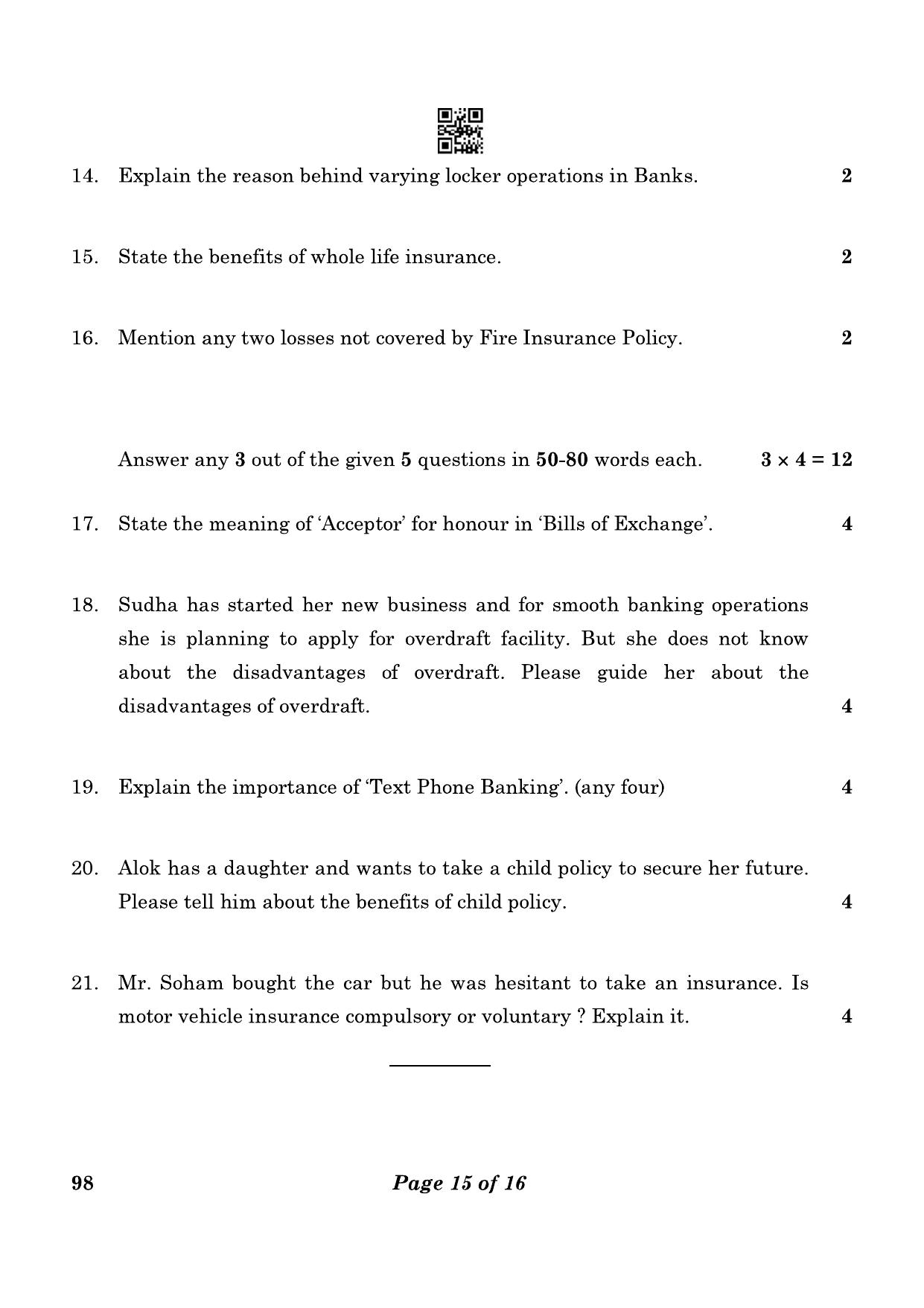 CBSE Class 10 98 Banking And Insurance 2023 Question Paper - Page 15