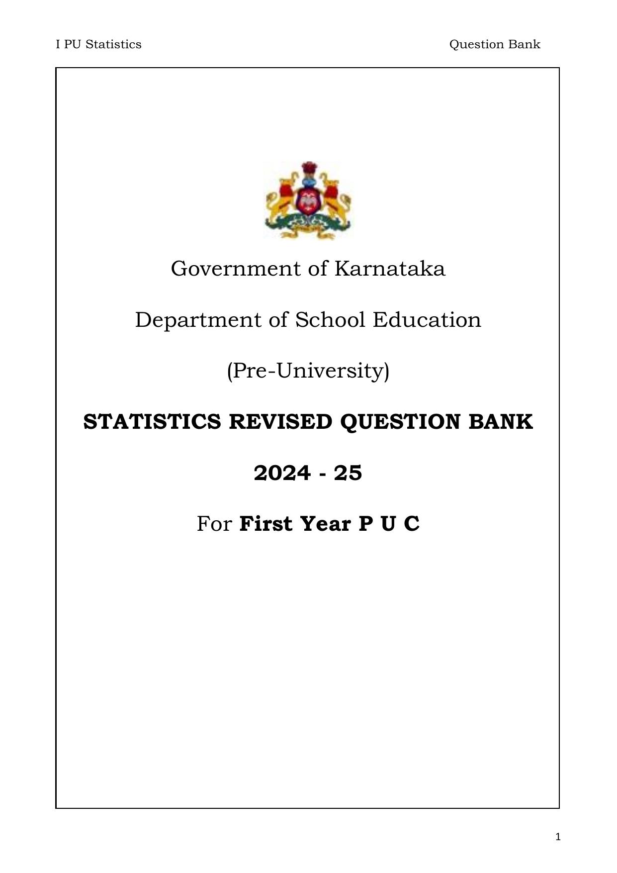 Karnataka 1st PUC Question Bank 2025 - Statistics English - Page 1
