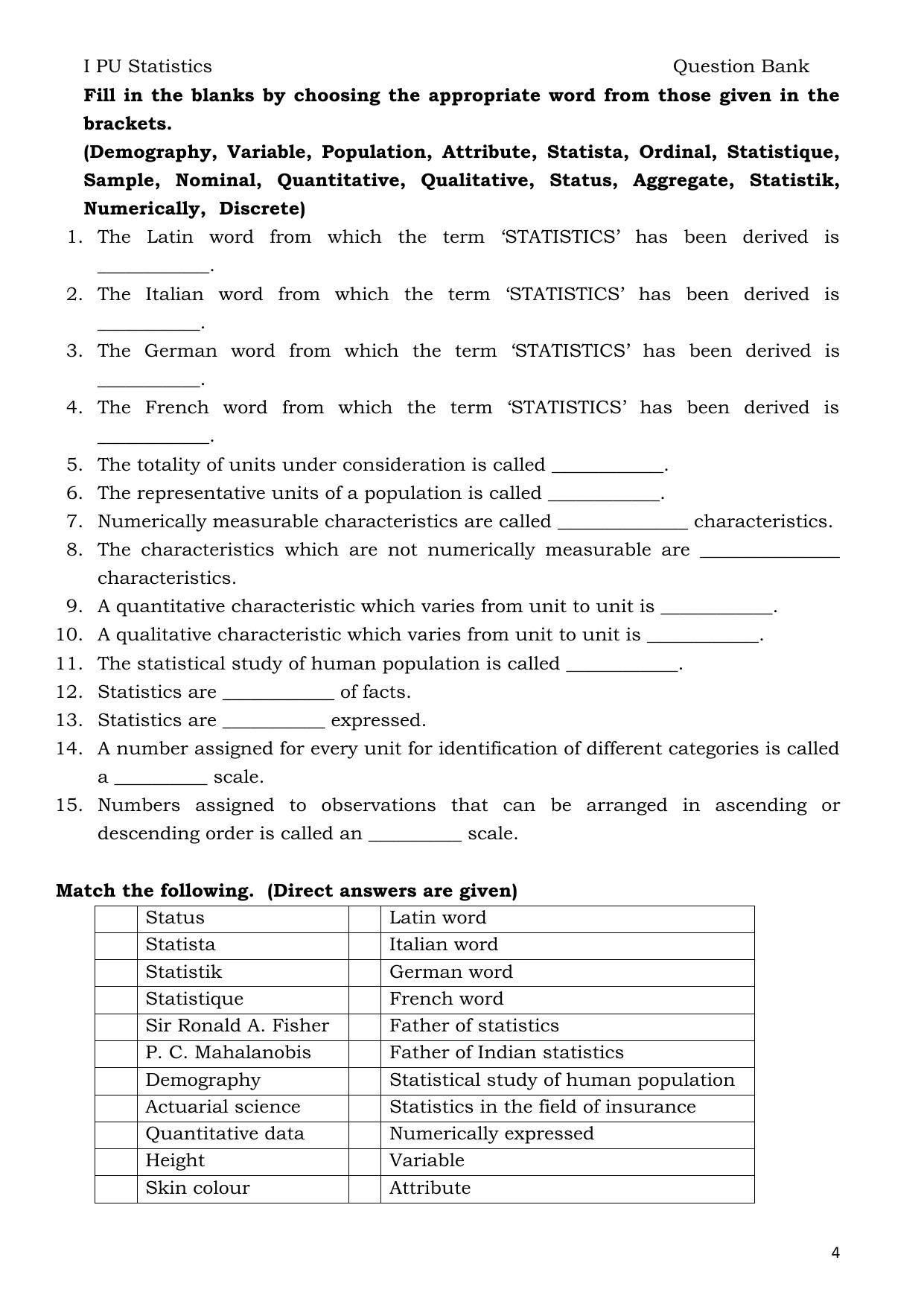 Karnataka 1st PUC Question Bank 2025 - Statistics English - Page 4
