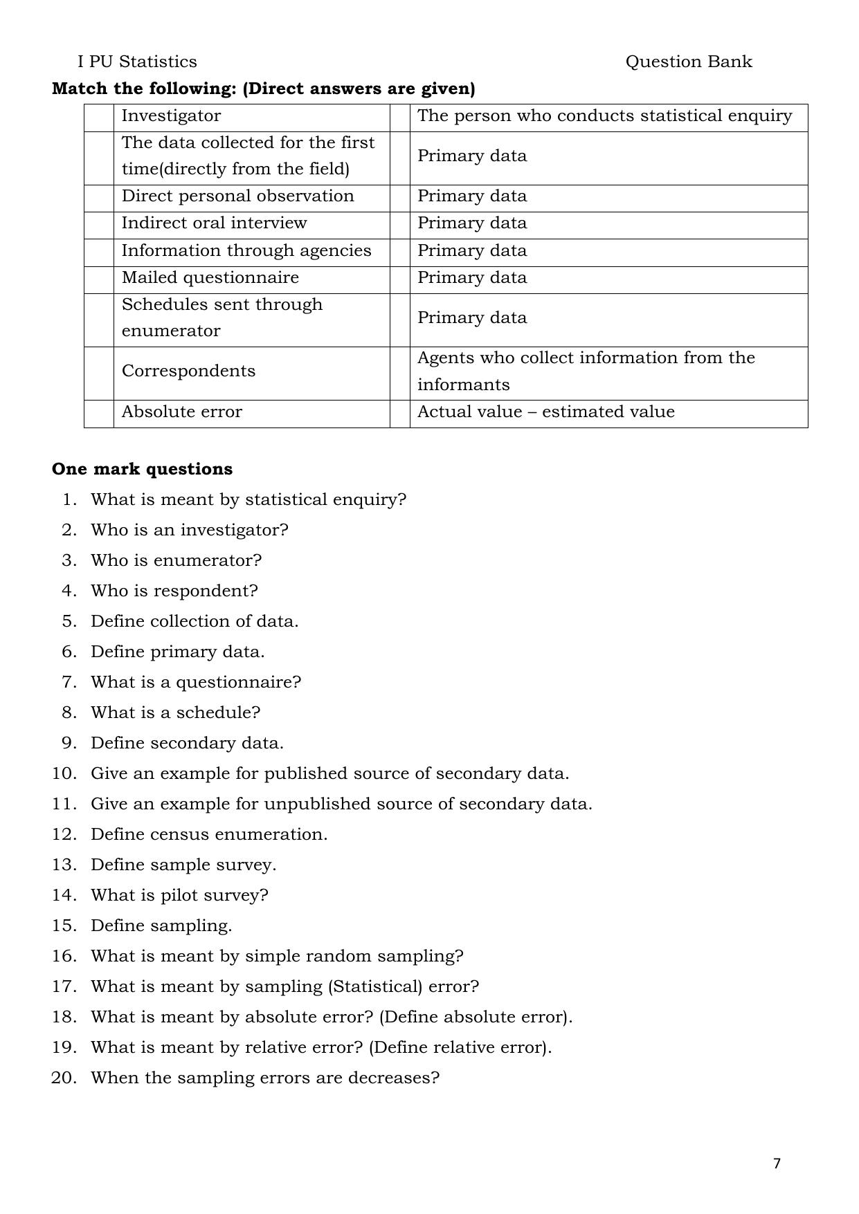 Karnataka 1st PUC Question Bank 2025 - Statistics English - Page 7