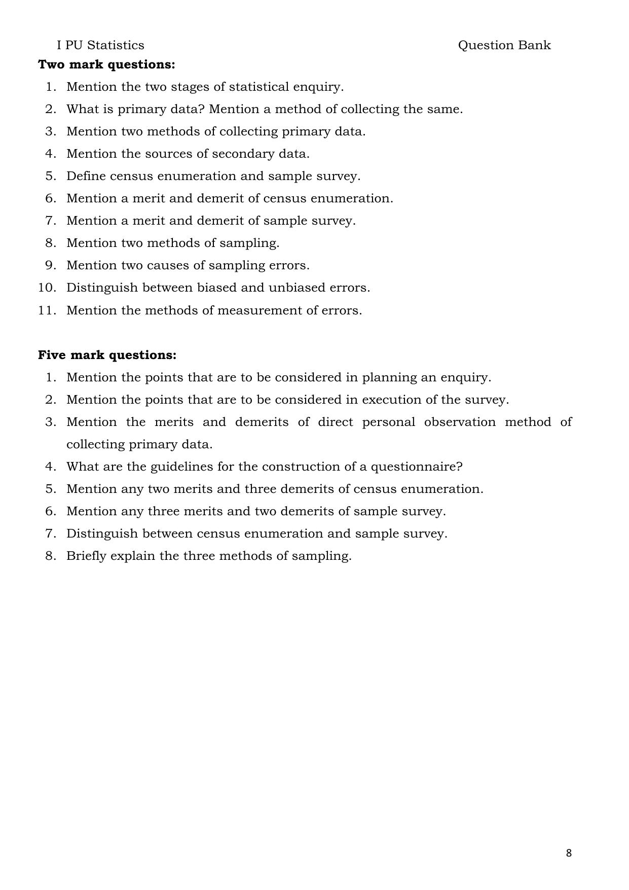 Karnataka 1st PUC Question Bank 2025 - Statistics English - Page 8