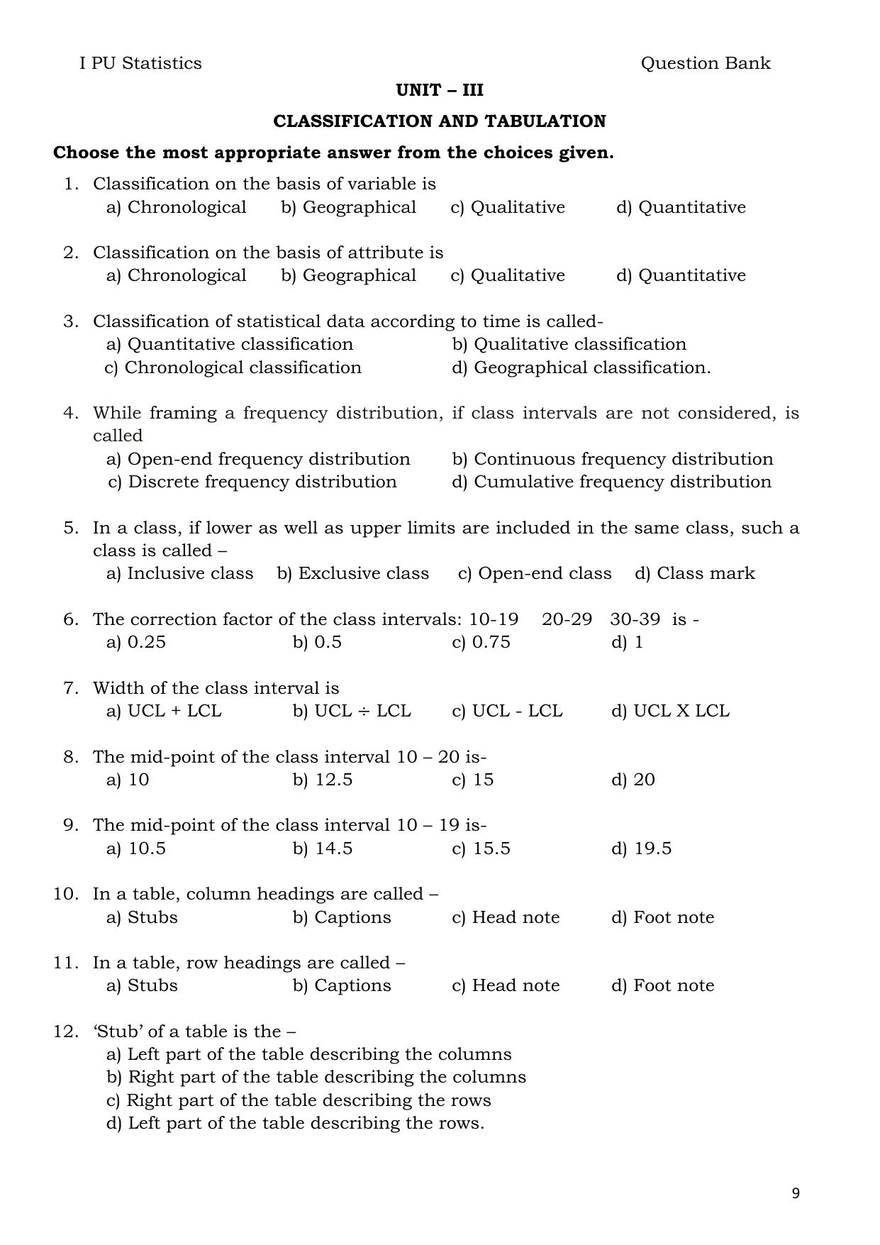 Karnataka 1st PUC Question Bank 2025 - Statistics English - Page 9
