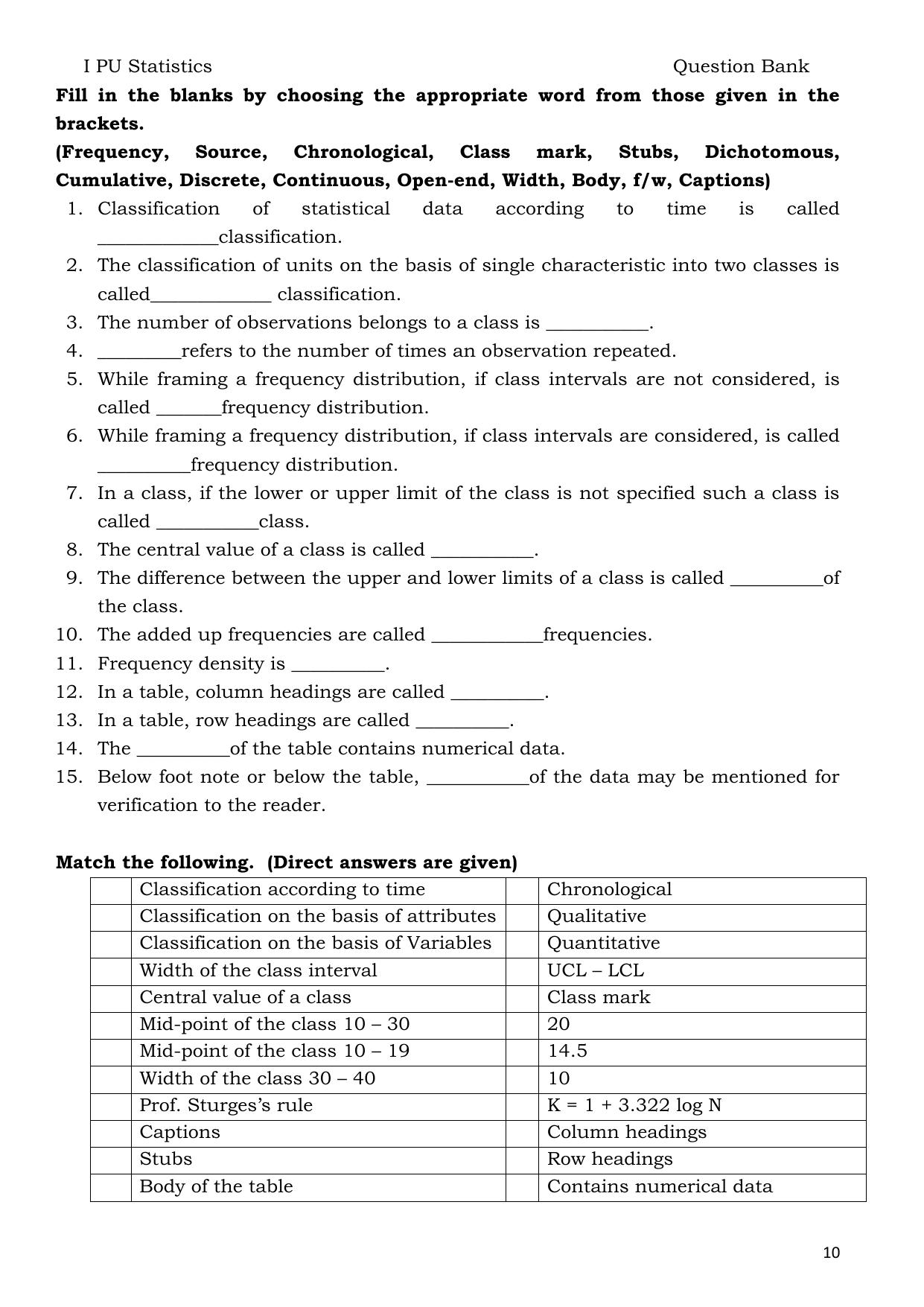 Karnataka 1st PUC Question Bank 2025 - Statistics English - Page 10
