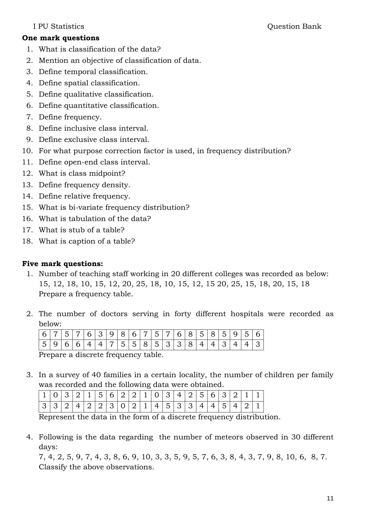 Karnataka 1st PUC Question Bank 2025 - Statistics English - Page 11