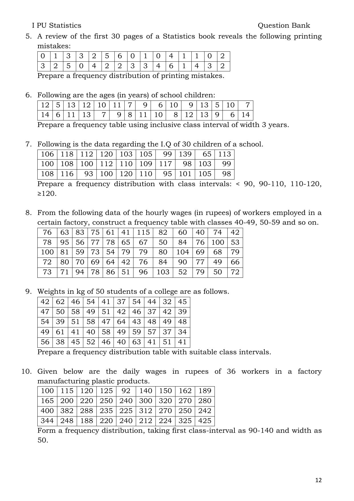 Karnataka 1st PUC Question Bank 2025 - Statistics English - Page 12