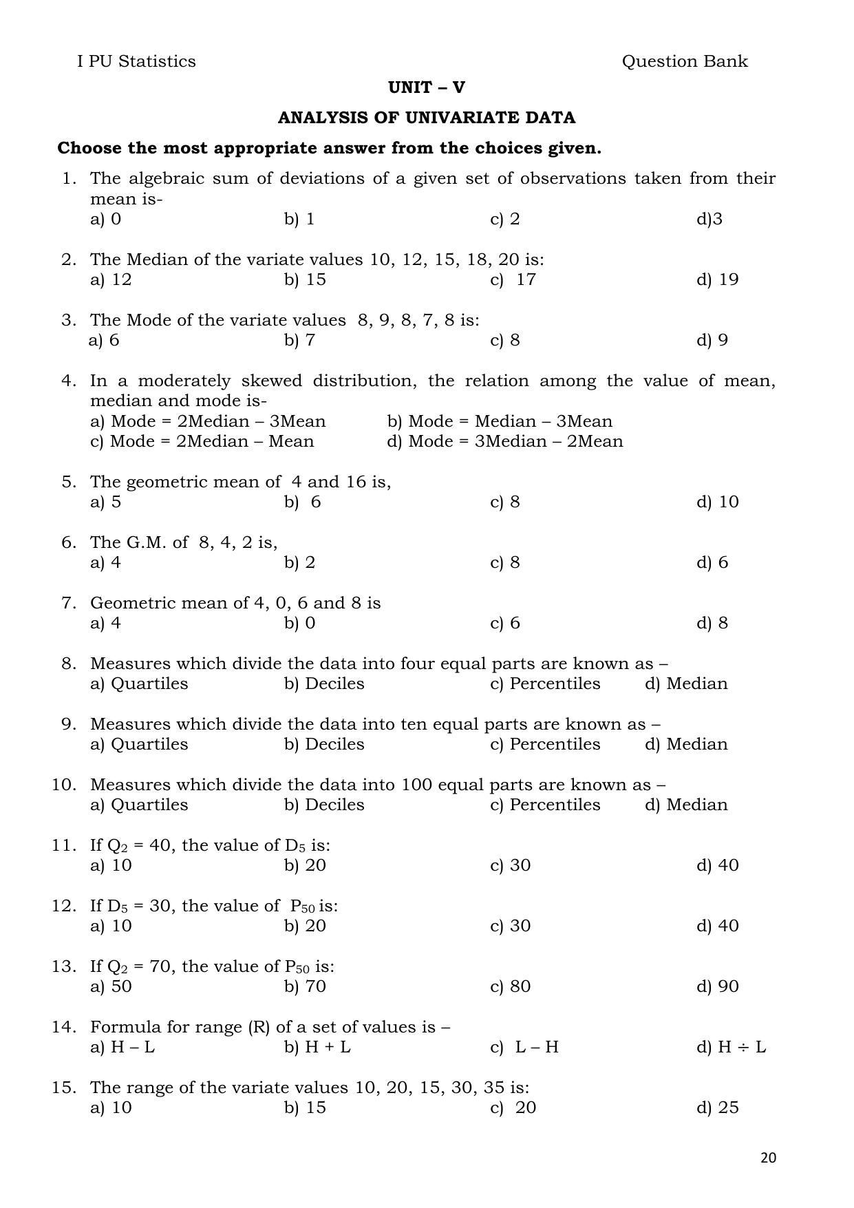Karnataka 1st PUC Question Bank 2025 - Statistics English - Page 20