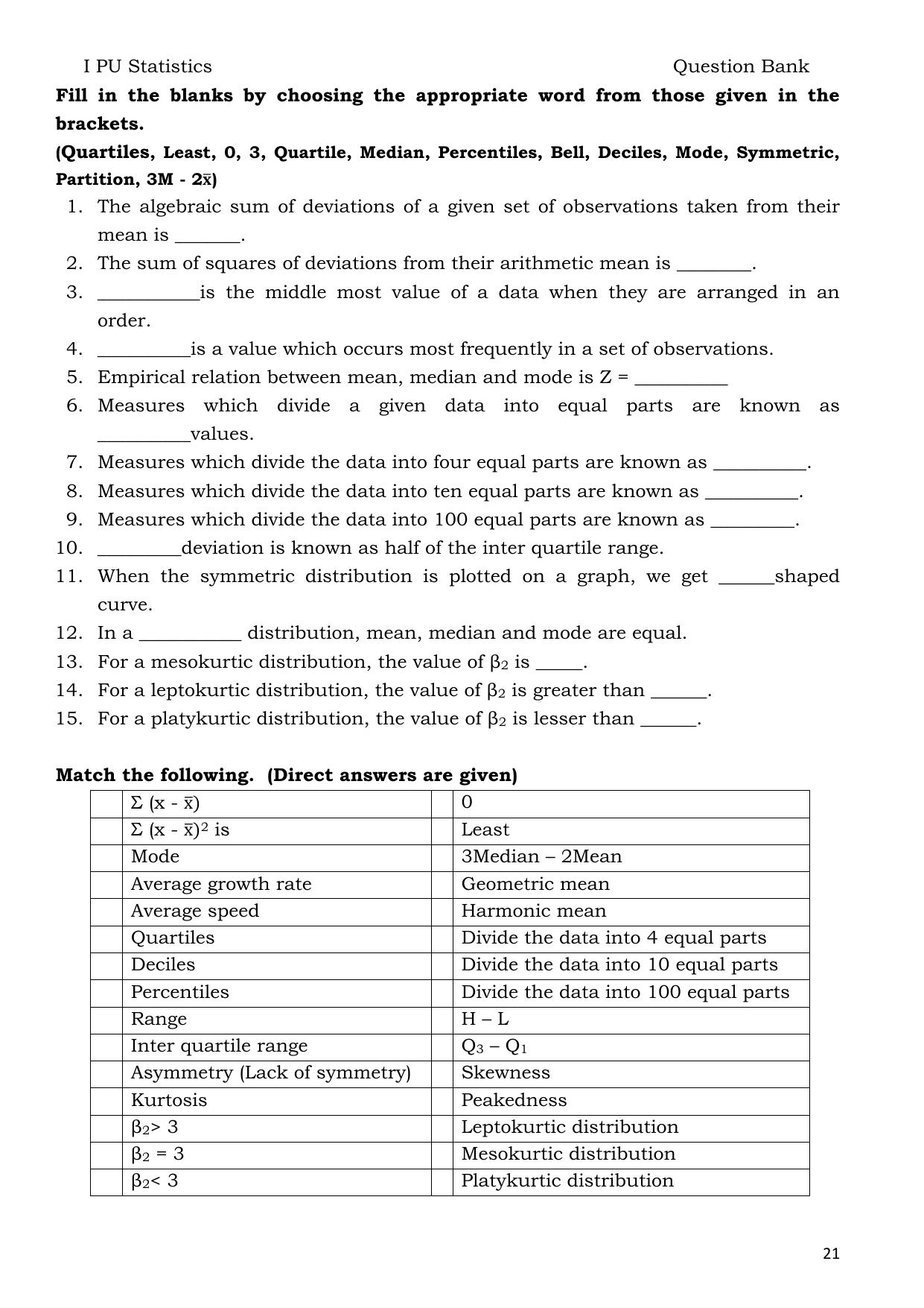 Karnataka 1st PUC Question Bank 2025 - Statistics English - Page 21