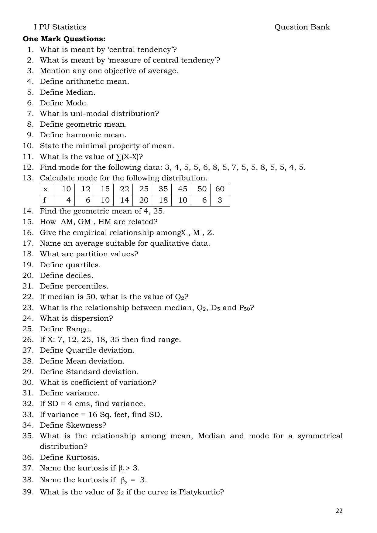 Karnataka 1st PUC Question Bank 2025 - Statistics English - Page 22