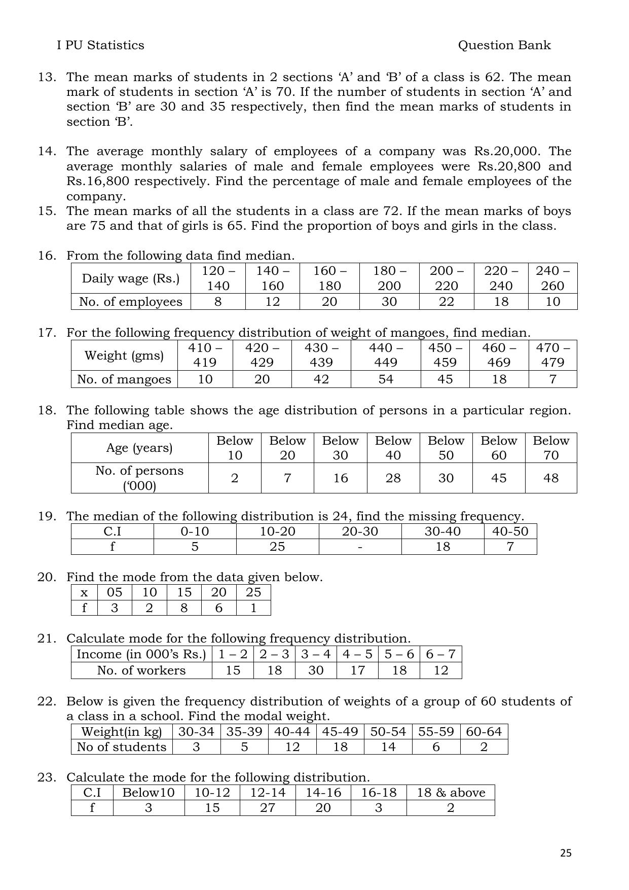 Karnataka 1st PUC Question Bank 2025 - Statistics English - Page 25