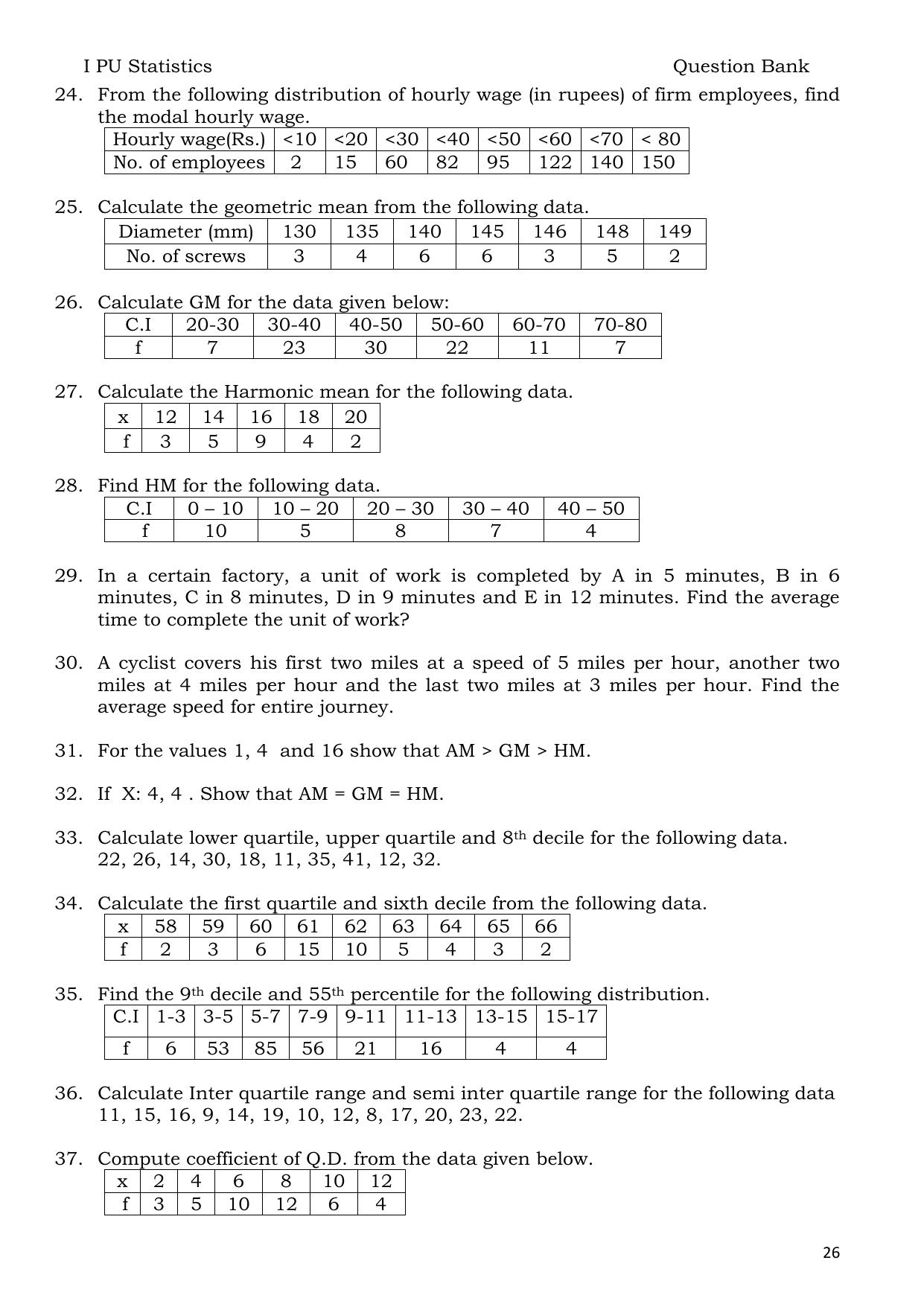 Karnataka 1st PUC Question Bank 2025 - Statistics English - Page 26